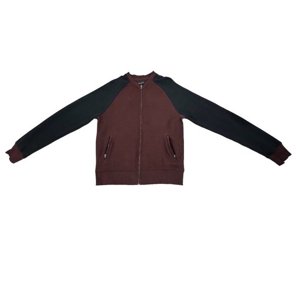 Essentials Zara Daily Outfit Zip Up Raglan Ribbed Jacket Medium Burgundy Black - Picture 6 of 9